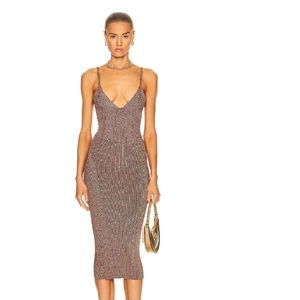 RETROFÉTE Amster Sparkle Ribbed Midi Dress In Metallic Cognac NWT